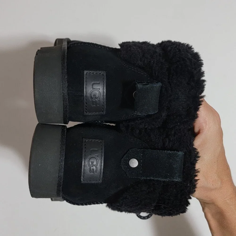 NEW UGG Romely Heritage Boots Womens 8 Black Suede Lace Up Fur Cozy Whimsygoth